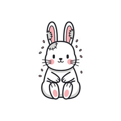 Adorable Patched-Up White Rabbit Cartoon.