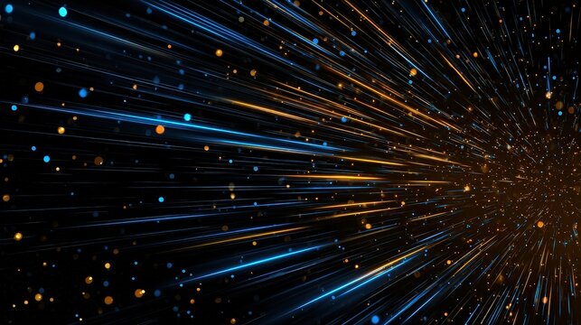 Gold and Blue Light Streaks with Glitter Abstract Background