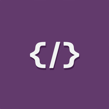 White code icon on a purple background, showing curly brackets and a forward slash.