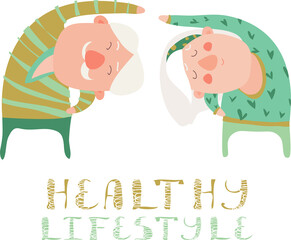 Elderly people doing exercises. Vector flat cartoon illustration