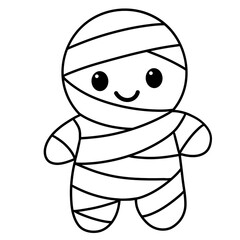 Cute Halloween mummy black doodle outline.