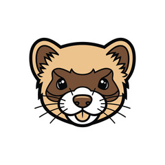 Cute ferret face portrait with focused expression and details.
