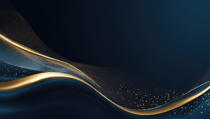 Abstract navy blue background with gold waves and mesh