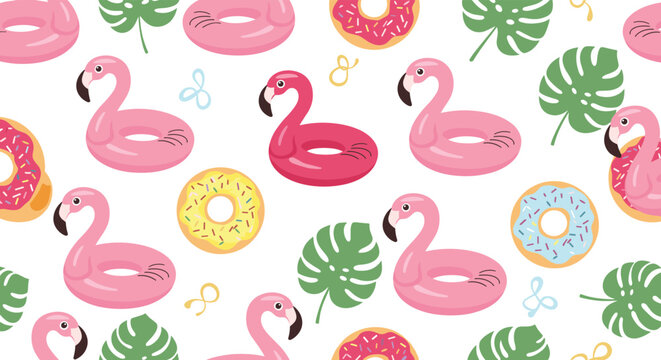 Fun summer beach party tropical flamingo donut pool float pattern