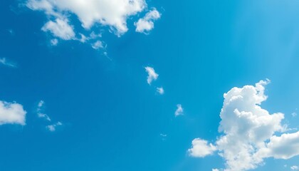 Vast, serene blue sky canvas with fluffy white clouds,  freedom,  clear