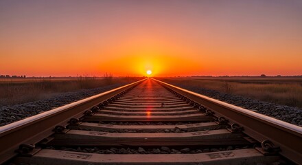 Fototapeta premium Railroad tracks leading to the sunset.