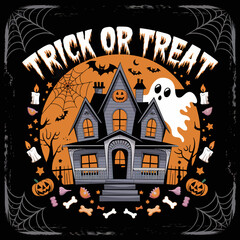 2d vector illustration Halloween t shirt icon design items ghost character Candles in carved pumpkin
