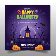Halloween celebration social media post design trick or treat web banner template