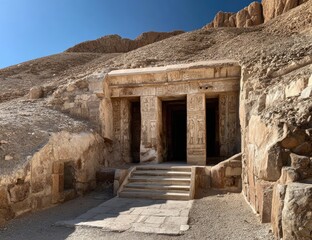 Obraz premium Ancient Egyptian tomb entrance in sunlight