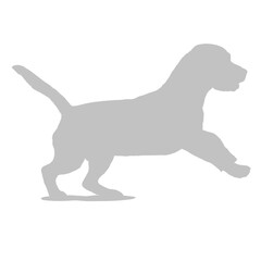 Light gray silhouette of a playful dog in motion silhouette