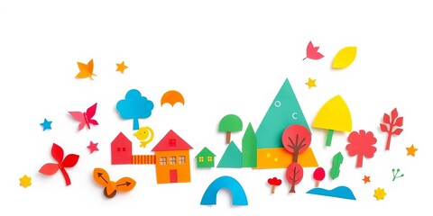 Obraz premium Vibrant paper cutouts in playful composition on white, abstract, trendy