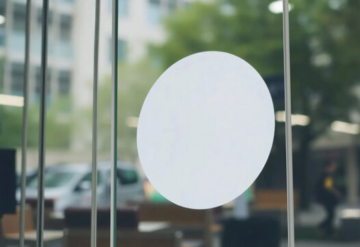 Blank transparent glass door with white sticker mockup, ai generated