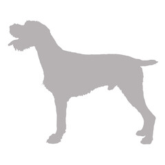 Gray silhouette of a hunting dog standing profile silhouette
