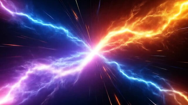 Dynamic abstract representation of energy and opposing forces in a cosmic clash