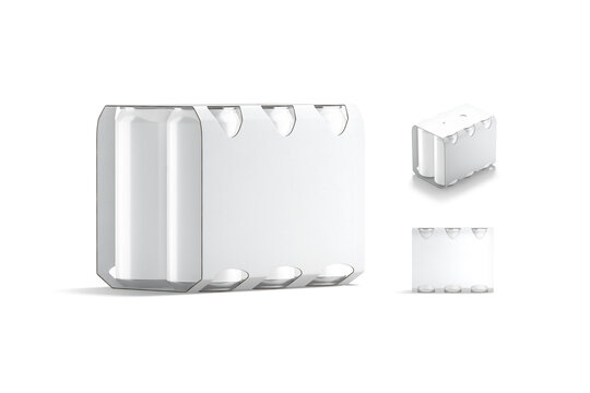 Blank white six can cardboard pack mockup, different views