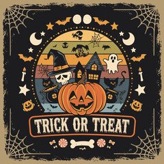 2d vector illustration Halloween t shirt icon design items ghost character Candles in carved pumpkin
