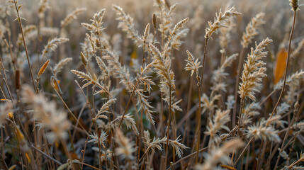 Close up of weeds bearing grass seeds in autumn
