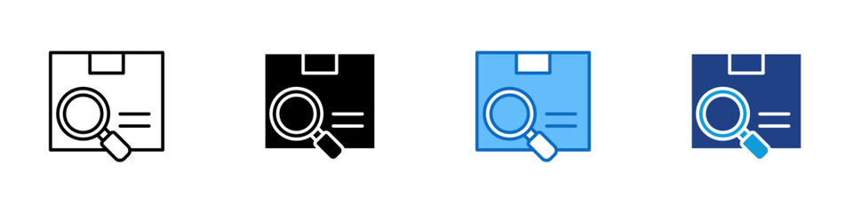 Product Inspection Multiple Style Icon Design Vector - Package with a magnifying glass, indicating product check, review, or delivery inspection process