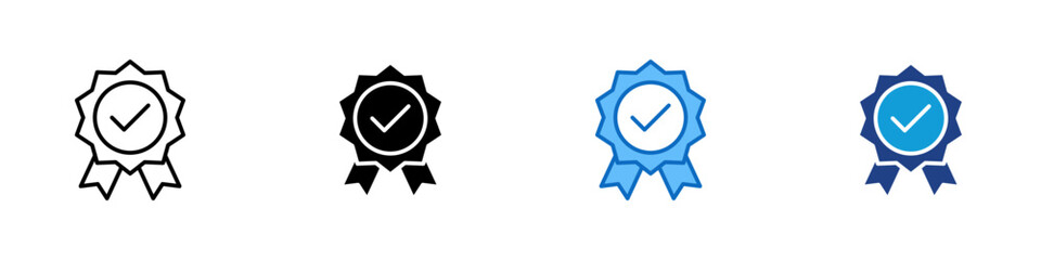Quality Badge Multiple Style Icon Design Vector - ribbon badge with a checkmark inside, symbolizing certified quality, achievement, or approval © sahila