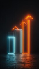 Glowing Neon Growth Chart with Arrows in a Dark Setting