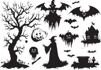 Haunted Halloween Silhouette Vector Set
