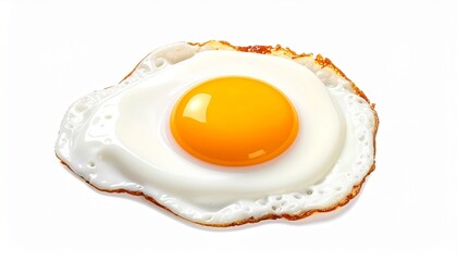 Single sunny-side-up fried egg with crispy edges and bright yolk on white background