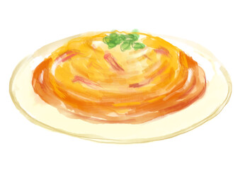 美味しそうな中華の天津飯の手描き水彩イラスト(透過PNG)