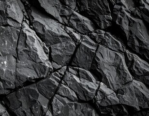 Close-up view of dark, fractured rock