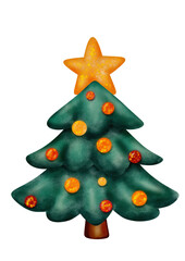 Christmas Set – watercolor holiday illustration. Festive collection with Christmas tree, presents, candy cane, cookies, stocking, bird, snowflake and cozy winter accessories.
