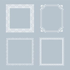 Set of decorative frames Elegant vector element for design in Eastern style, place for text. Floral gray and white borders. Lace illustration for invitations and greeting cards