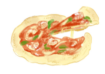 美味しそうなシーフードピザの手描き水彩イラスト(透過PNG)