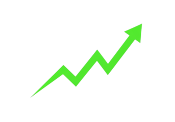 Green upward trending graph isolated on transparent background