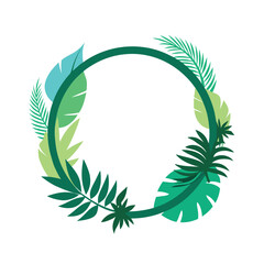 Circular Frame with Tropical Palm Leaves