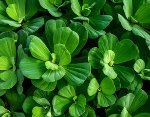 Close-up view of lush green aquatic plants