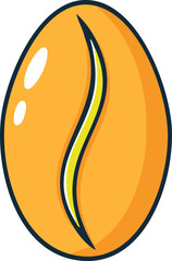 A stylized illustration of a single, roasted coffee bean, depicted in warm orange and yellow tones.