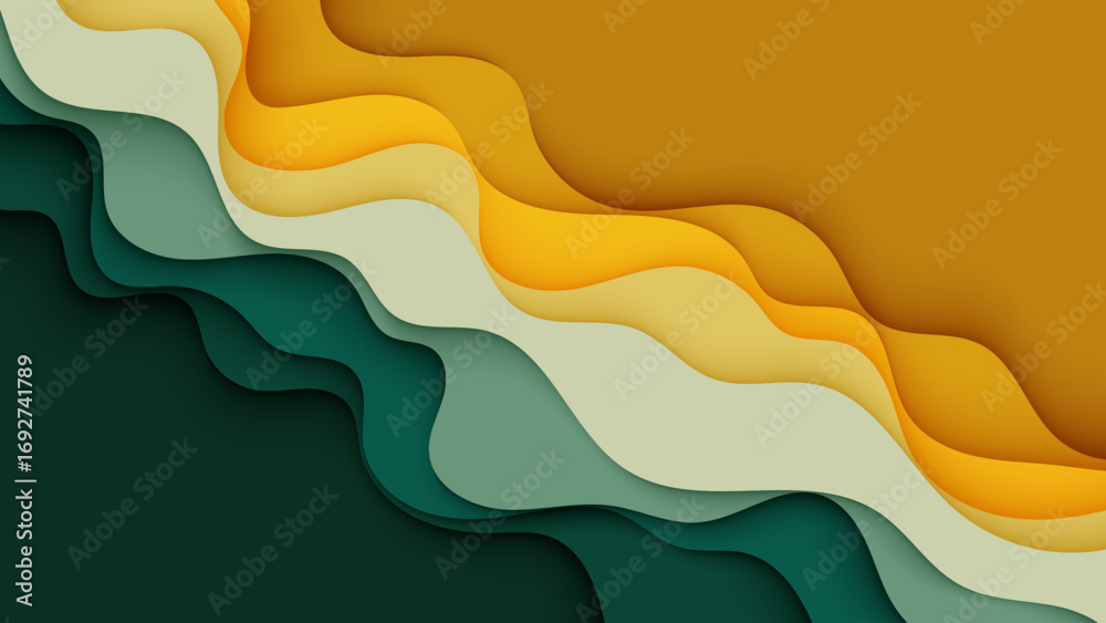 Wall mural abstract colorful background with green and yellow flowing lines and modern design pattern