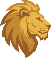 Majestic golden lion head in profile, a powerful symbol of courage and leadership, representing royalty, strength, and the king of the jungle.