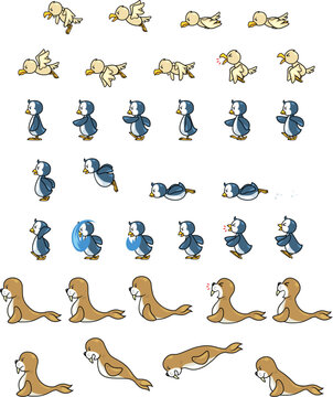 Animal Enemies Game Sprite Sheets : Bird, Penguin, Seal