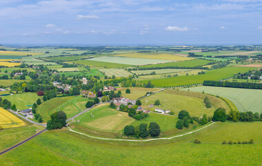 Aerial view of Avebury village and the Stone Circle, Wiltshire, England, UK