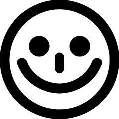 Minimalist black and white vector of a grinning face, bold line art, high contrast modern logo