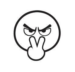 Angry Face Emoji with Peace Sign Hand Gesture Line Art furious