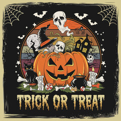 2d vector illustration Halloween t shirt icon design items ghost character Candles in carved pumpkin