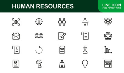 Human Resources Professional Line Icon Set – Modern Minimal Outline Symbols for HR Management and Recruitment