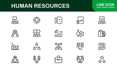 Human Resources Professional Line Icon Set – Modern Minimal Outline Symbols for HR Management and Recruitment