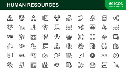 Human Resources Professional Line Icon Set – Modern Minimal Outline Symbols for HR Management and Recruitment