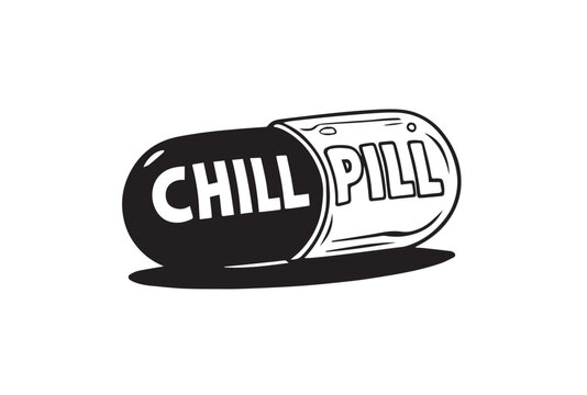 Black and White Illustration of a Pill Capsule with " CHILPILL" Text medicine drug