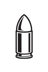 Black and white illustration of a single bullet on a white background cartridge ammunition