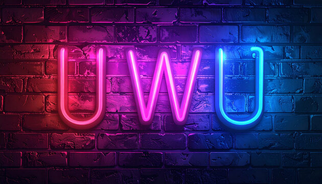 UWU Neon Sign on a Brick Wall, Vibrant Colors and Playful Design, Eye-Catching UWU Sign for Modern Wall Art and Trendy Backgrounds