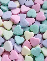 Pastel heart candies, close-up