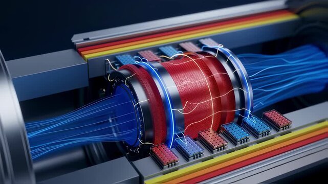 3D rendering of a radioisotope thermoelectric generator heatsource encapsulation cell illustrating heat flow and thermoelectric conversion zones.